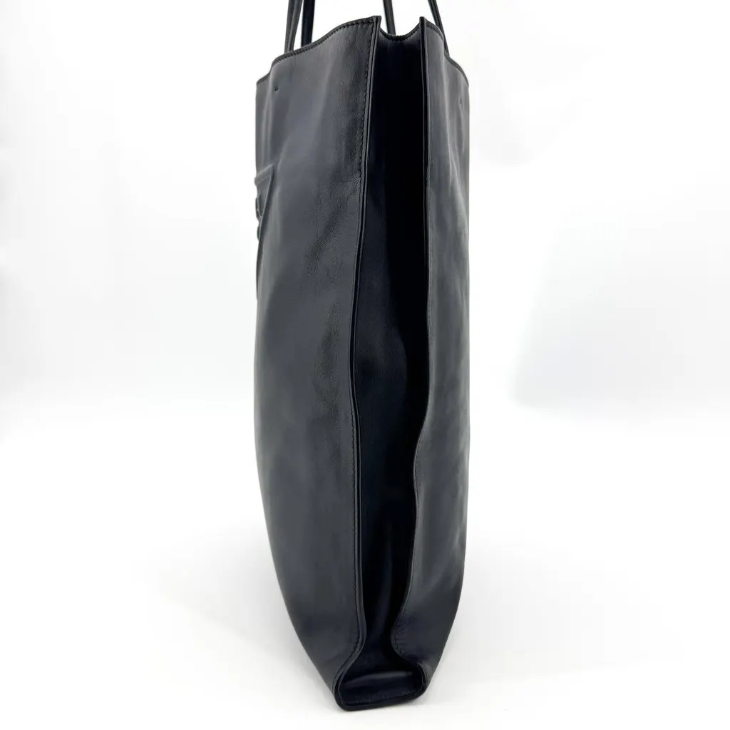 Prada Triangle Logo Leather Tote Bag Black Black Leather Good - Model View