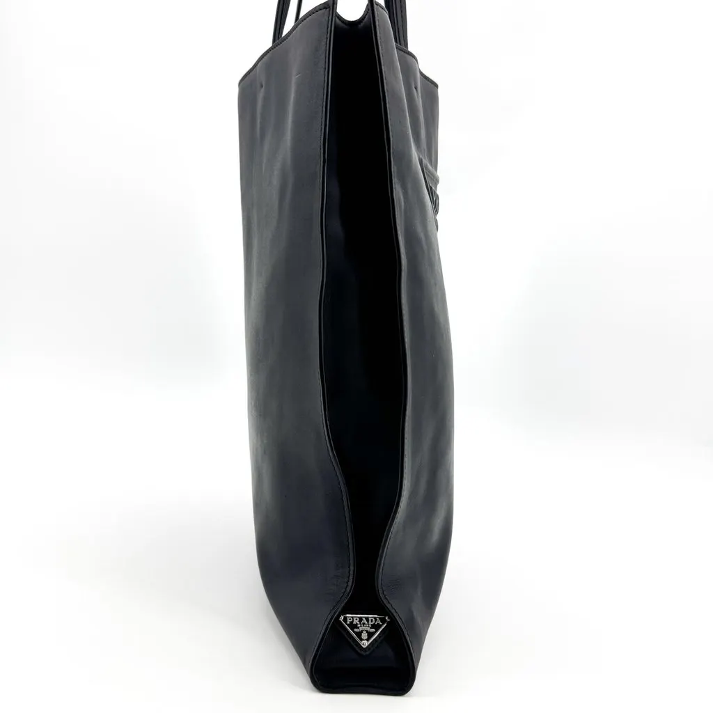 Prada Triangle Logo Leather Tote Bag Black Black Leather Good - Box View