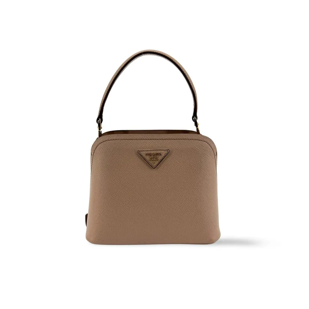 Prada Saffiano Leather Mini Top Handle Bag Beige Beige Leather Good - Front View