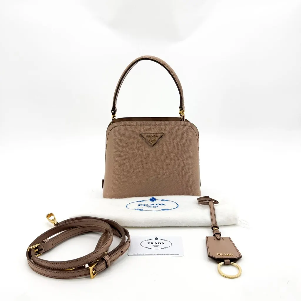 Prada Saffiano Leather Mini Top Handle Bag Beige Beige Leather Good - Back View