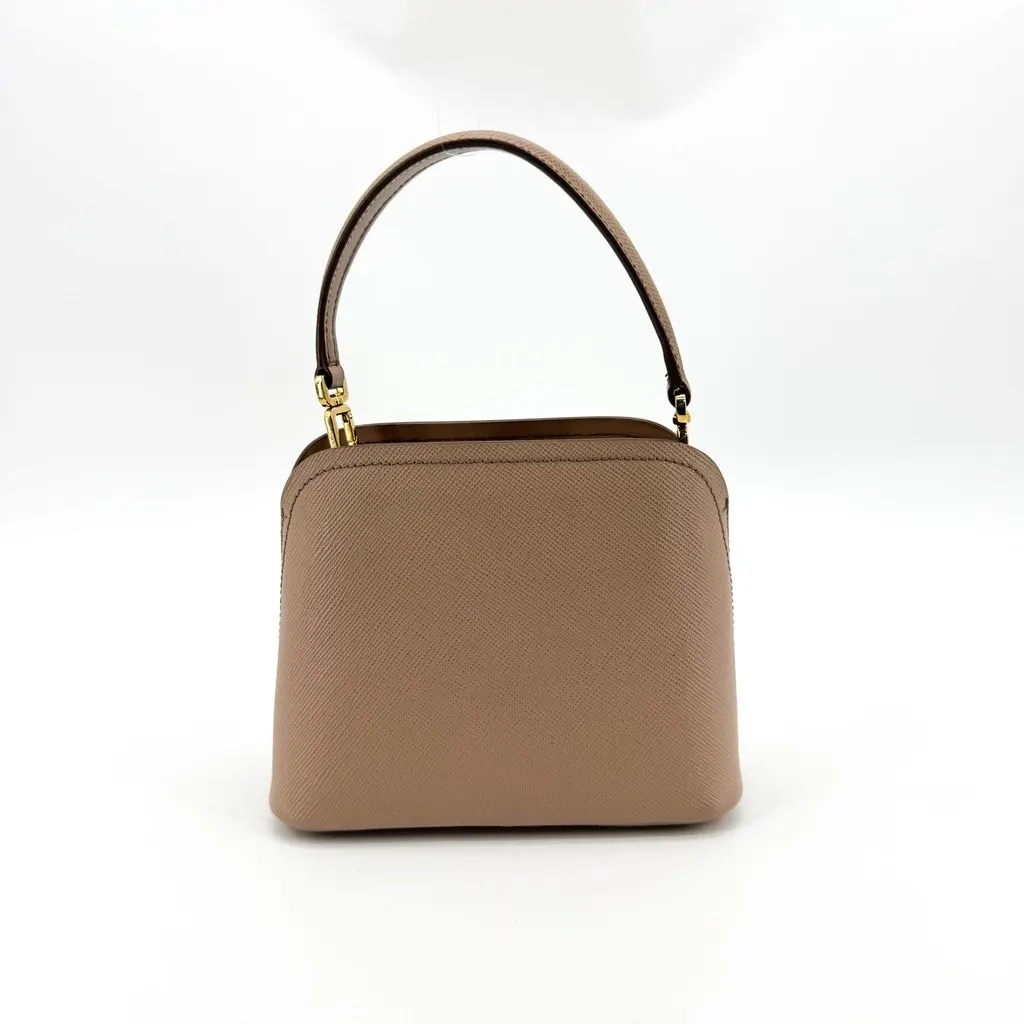 Prada Saffiano Leather Mini Top Handle Bag Beige Beige Leather Good - Inside View