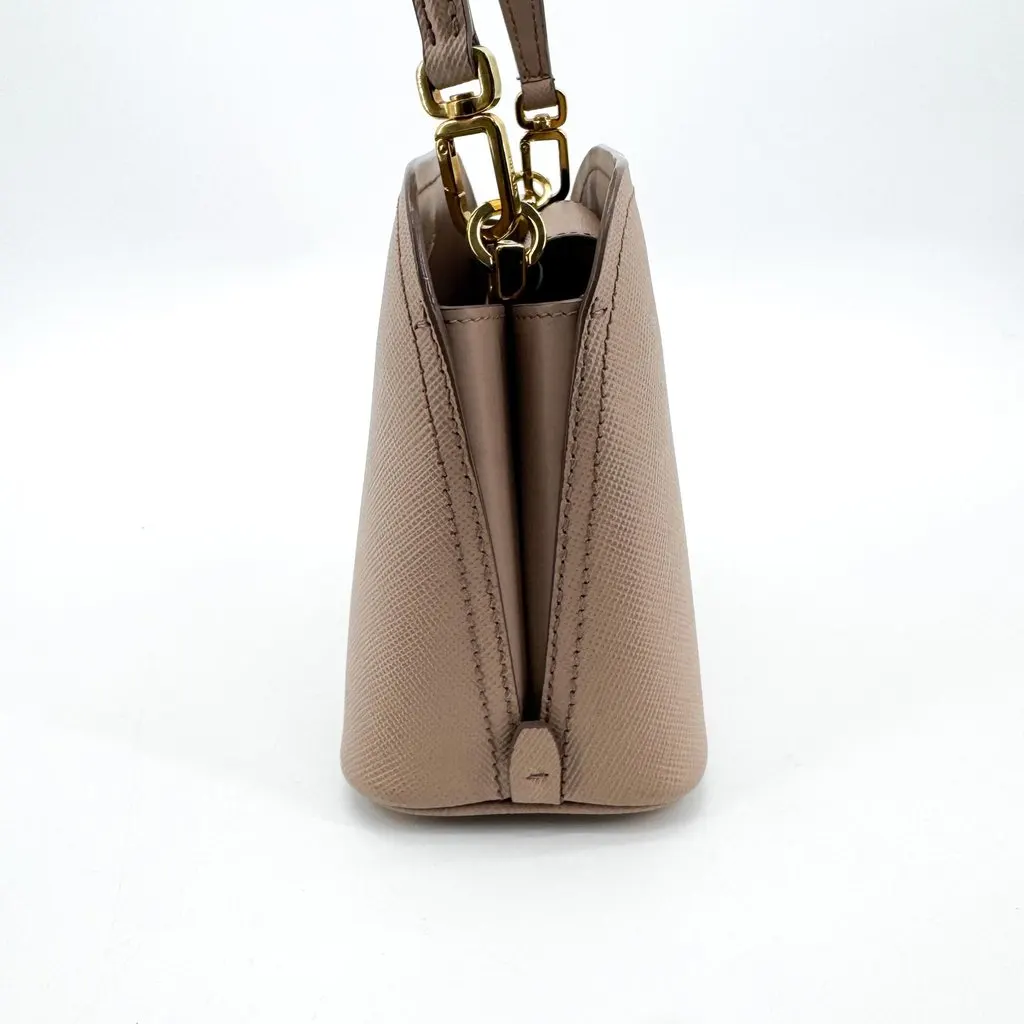 Prada Saffiano Leather Mini Top Handle Bag Beige Beige Leather Good - Model View