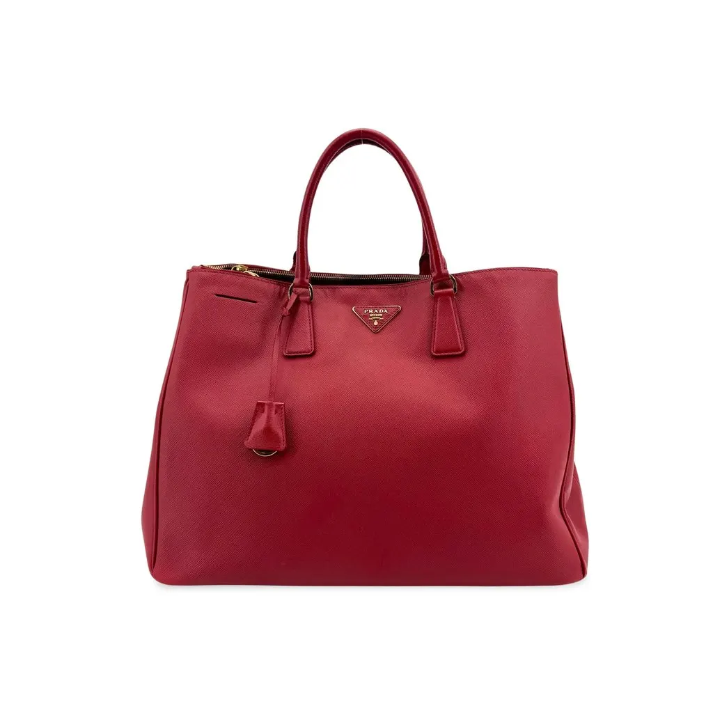 Prada Saffiano Galleria Lux Tote Bag Red Red Leather Good - Front View