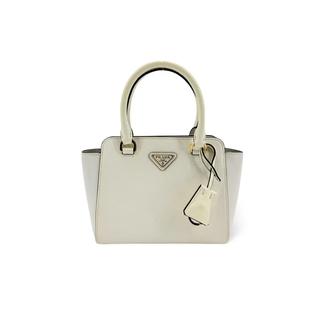 Prada Saffiano Lux Mini Tote Bag White