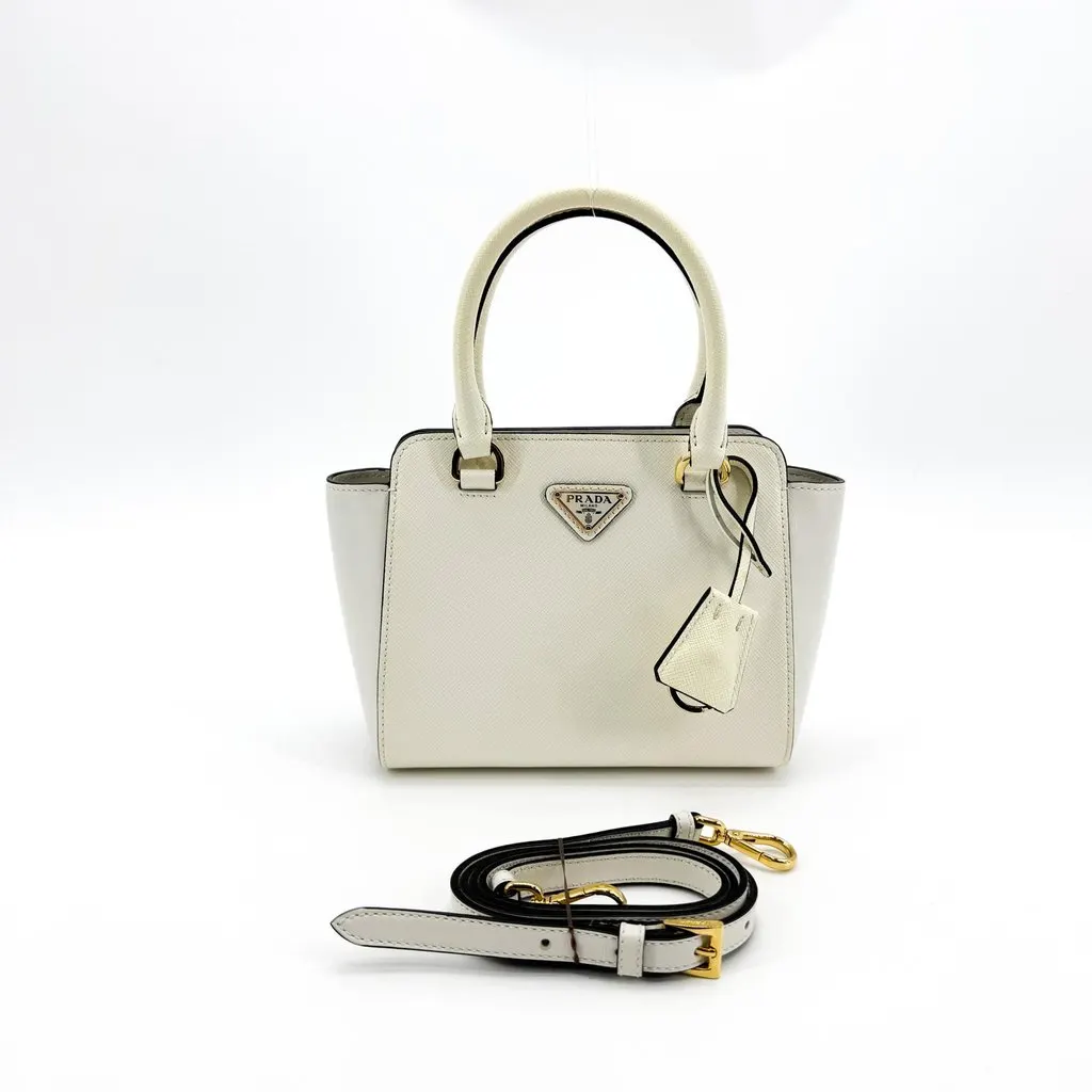 Prada Saffiano Lux Mini Tote Bag White White Leather Good - Back View