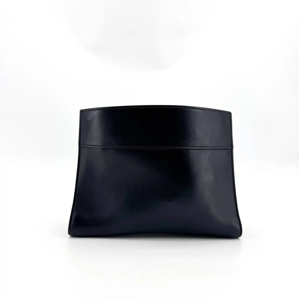 Prada Metal Logo Leather Clutch Bag Black Black Leather Good - Inside View