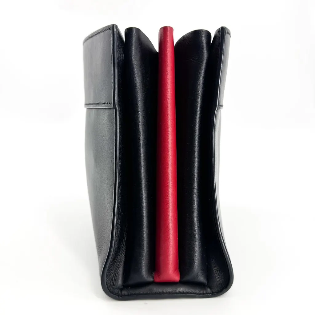 Prada Metal Logo Leather Clutch Bag Black Black Leather Good - Model View