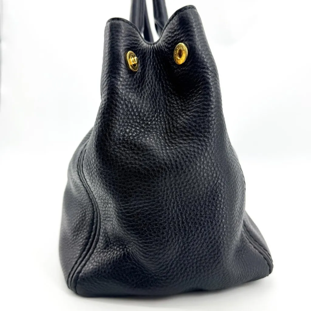 Prada Vitello Daino Leather Tote Bag Black Gold Black Leather Very good - Model View