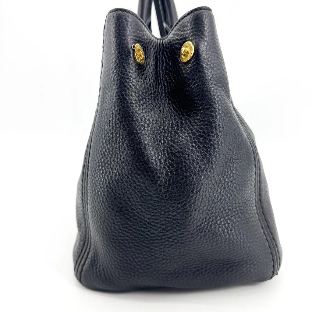 Prada Vitello Daino Leather Tote Bag Black Gold Black Leather Very good - Box View