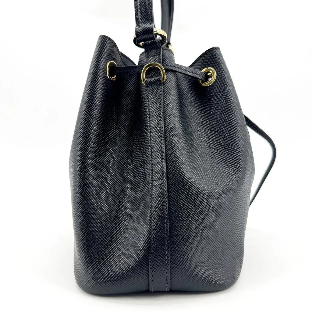 Prada Saffiano Leather Bucket Bag Black Gold Black Leather Good - Box View