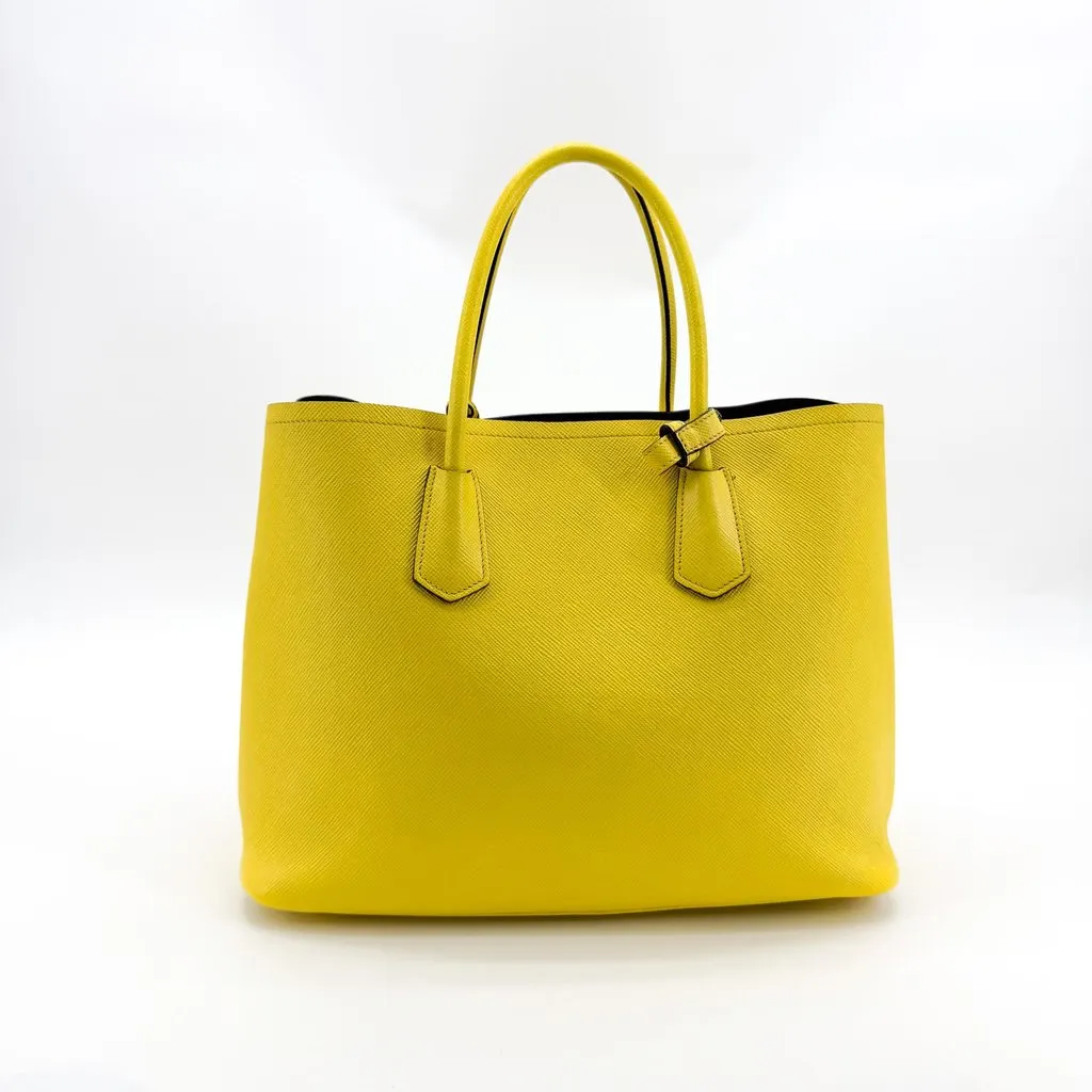 Prada Saffiano Cuir Medium Double Bag Yellow Yellow Leather Good - Inside View