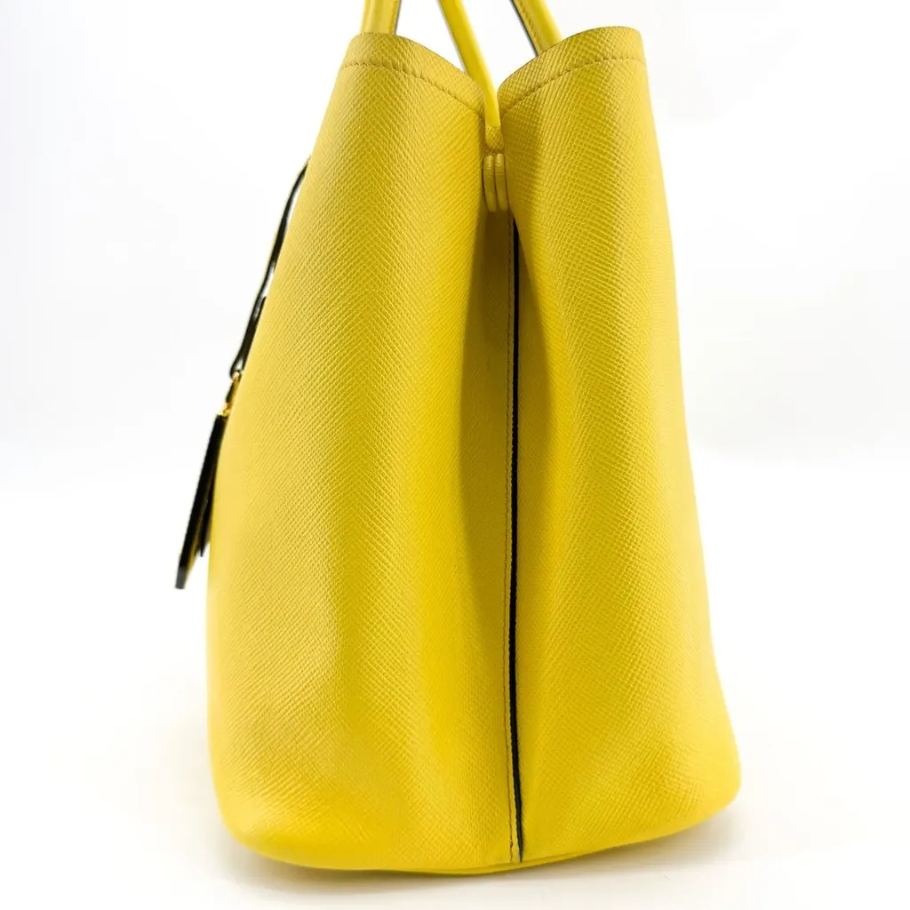 Prada Saffiano Cuir Medium Double Bag Yellow Yellow Leather Good - Model View