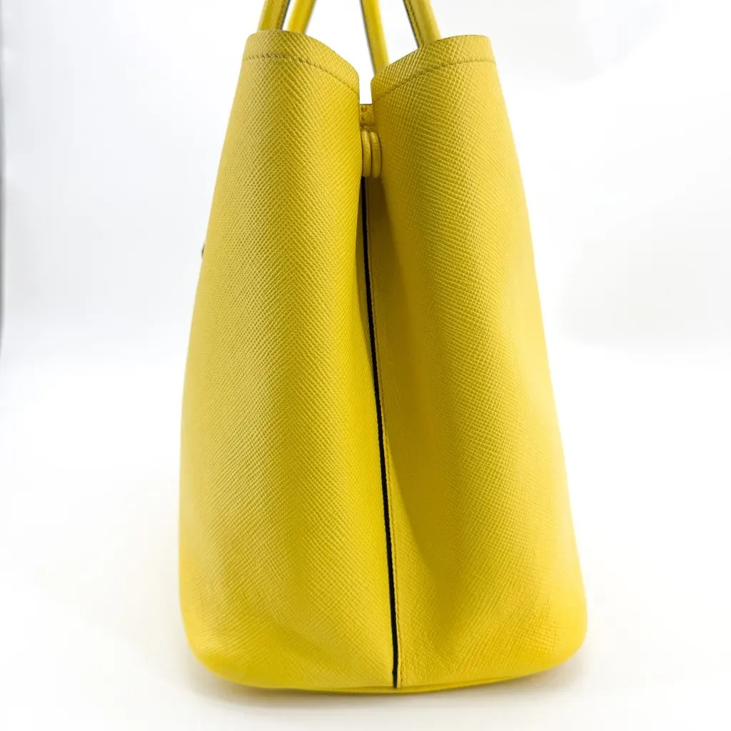 Prada Saffiano Cuir Medium Double Bag Yellow Yellow Leather Good - Box View