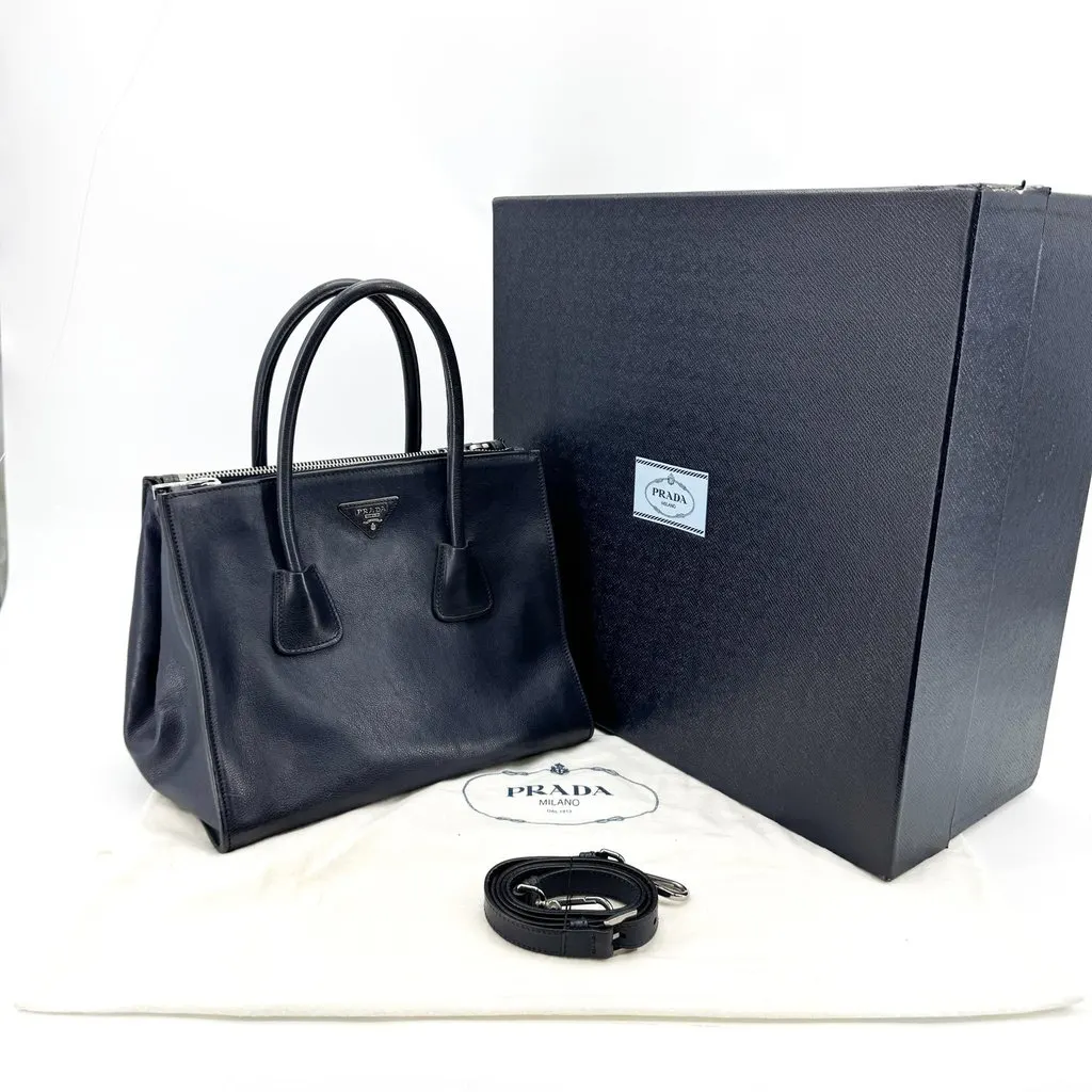 Prada Vitello Soft Leather Tote Bag Black Black Leather Good - Back View