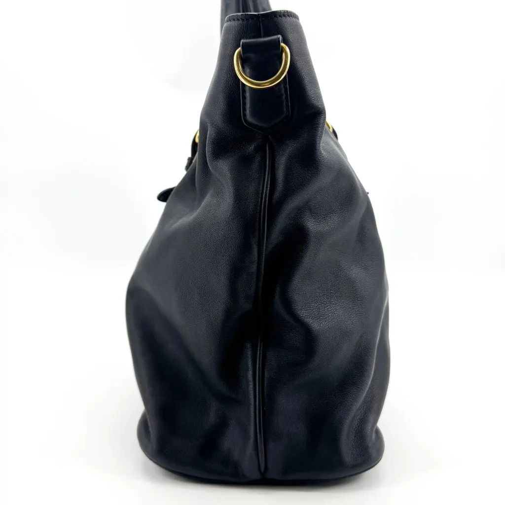 Prada Vitello Daino Buckle Tote Bag Black Gold Hardware Black Leather Good - Model View