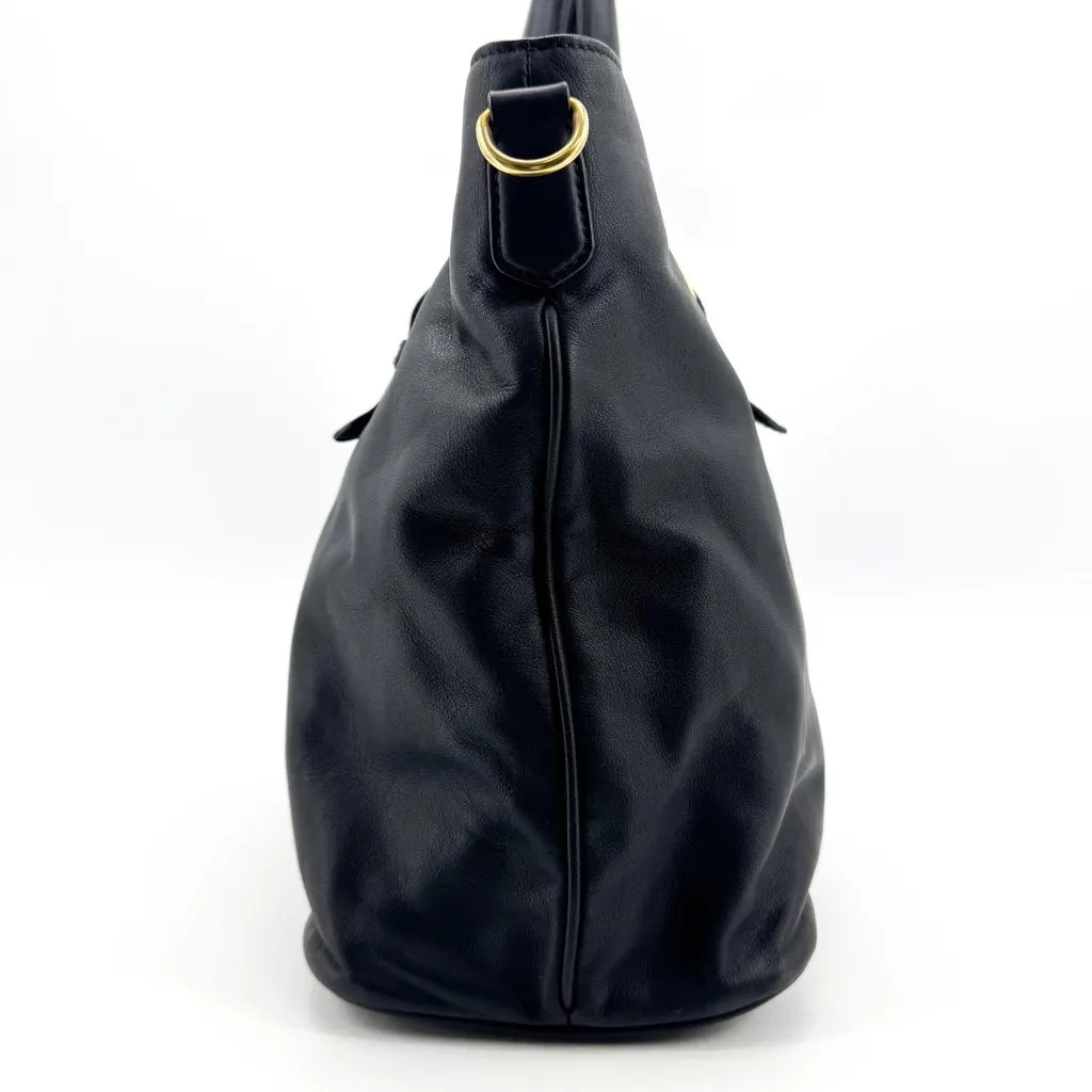 Prada Vitello Daino Buckle Tote Bag Black Gold Hardware Black Leather Good - Box View