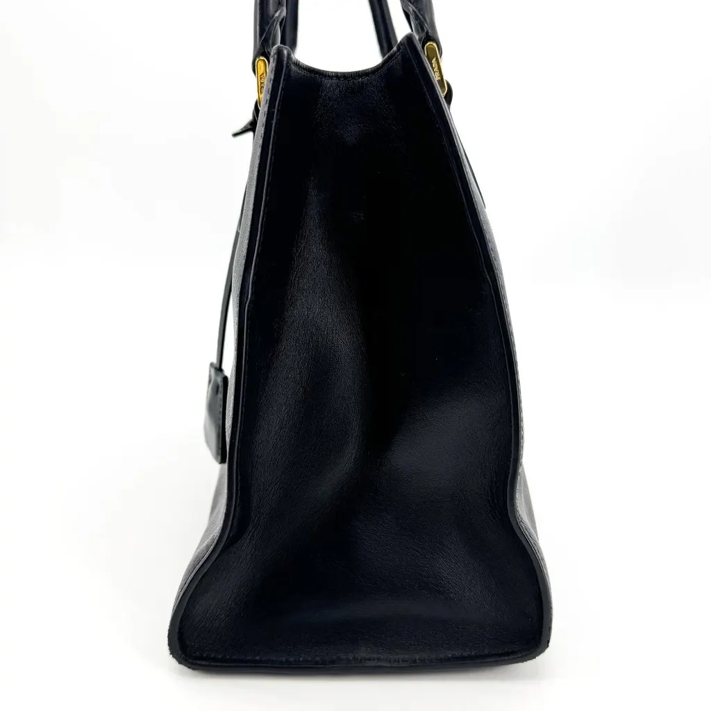 Prada Medium Saffiano Leather Galleria Tote Bag Black Gold Hardware Black Leather Good - Model View