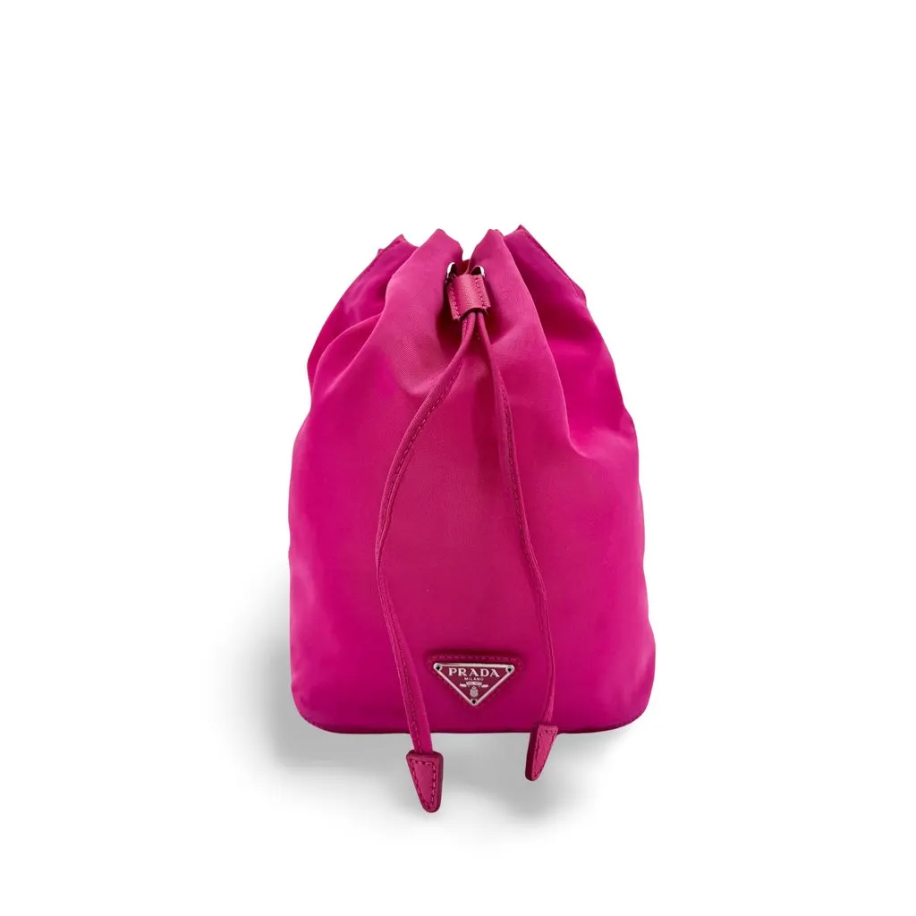 Prada Re-Nylon Drawstring Pouch Pink Pink Polyamide Good - Front View
