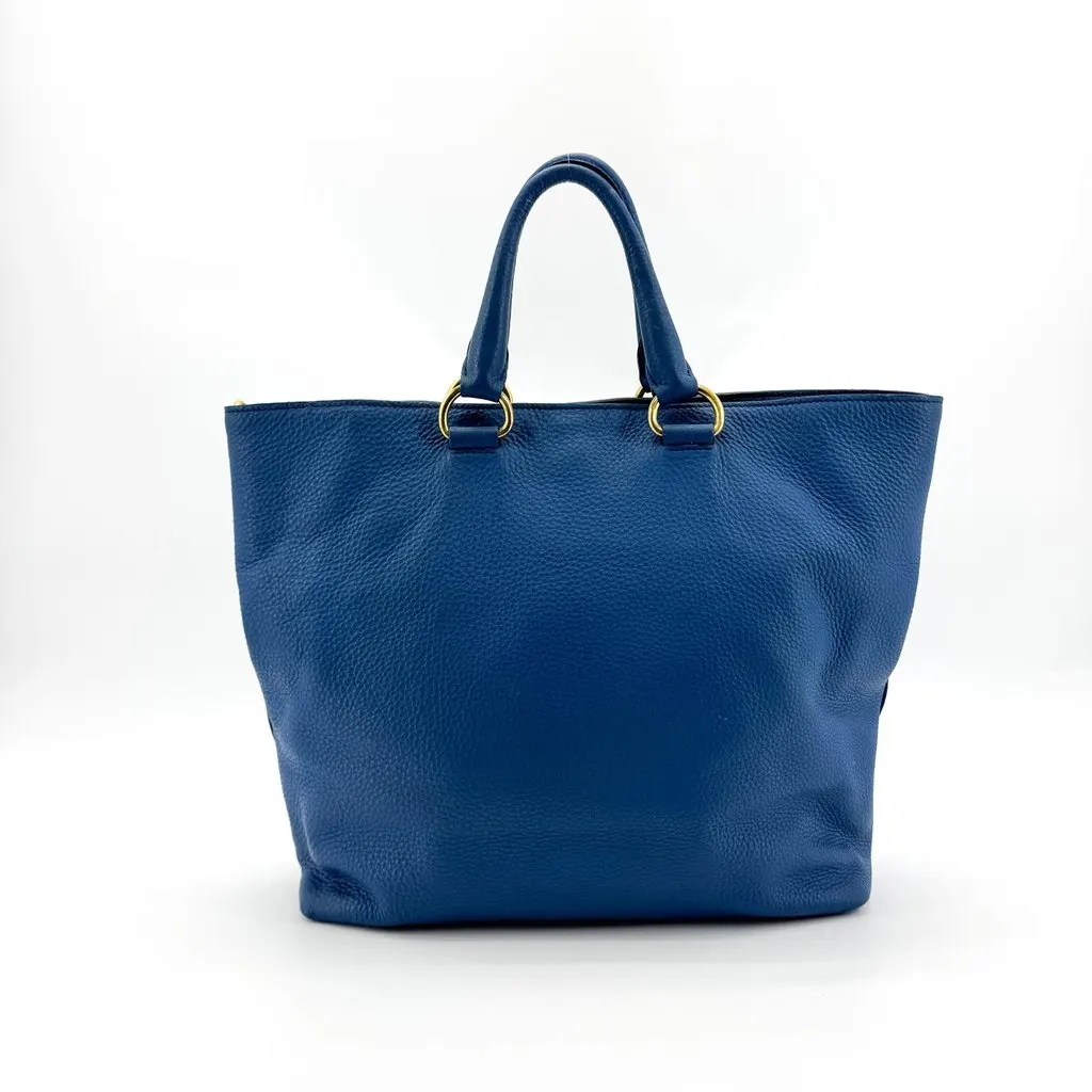Prada Vitello Daino Leather Tote Bag Blue Gold Hardware Blue Leather Fair - Inside View
