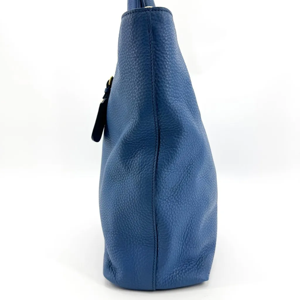 Prada Vitello Daino Leather Tote Bag Blue Gold Hardware Blue Leather Fair - Model View