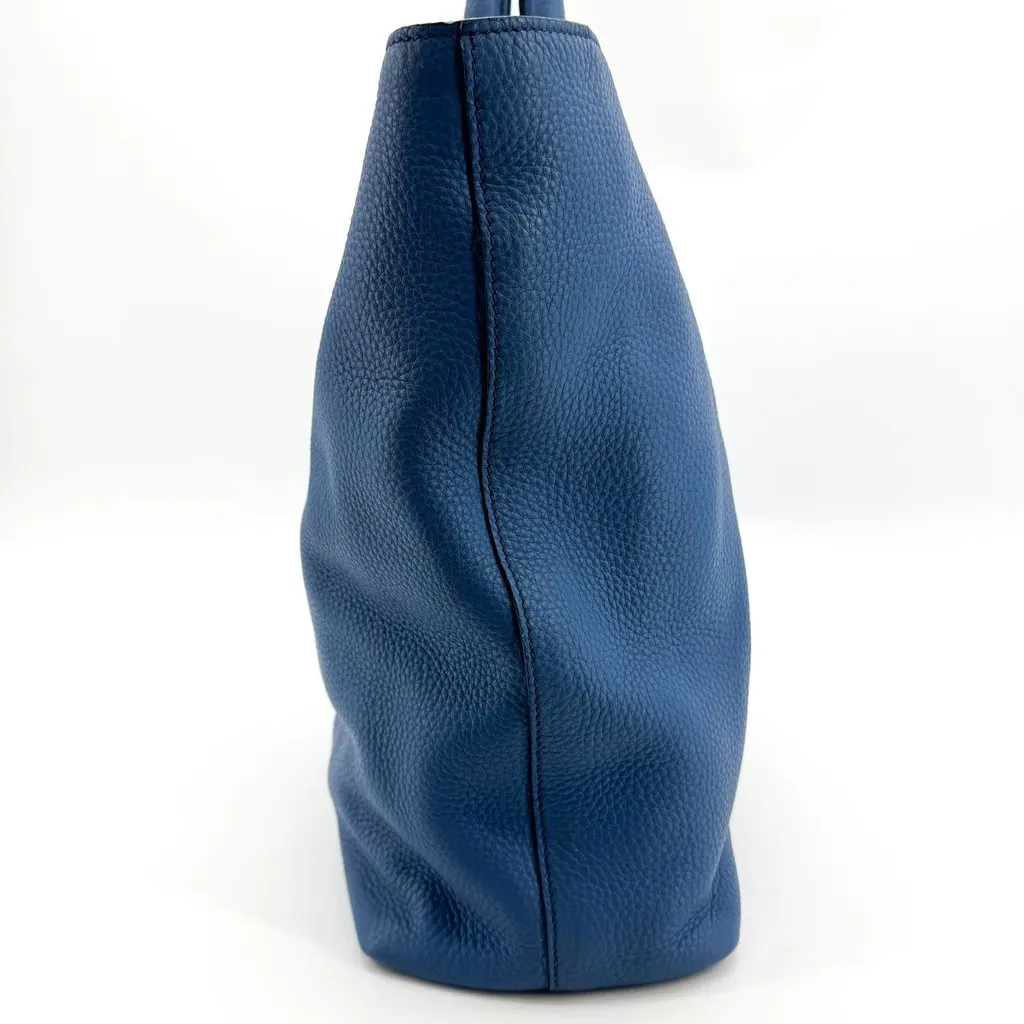 Prada Vitello Daino Leather Tote Bag Blue Gold Hardware Blue Leather Fair - Box View