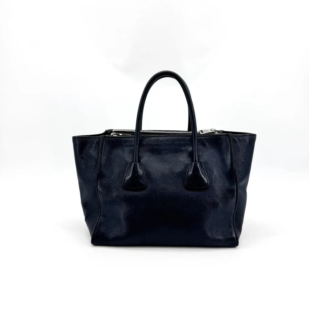 Prada Glace Calf Leather Tote Bag Navy Navy Leather Good - Inside View