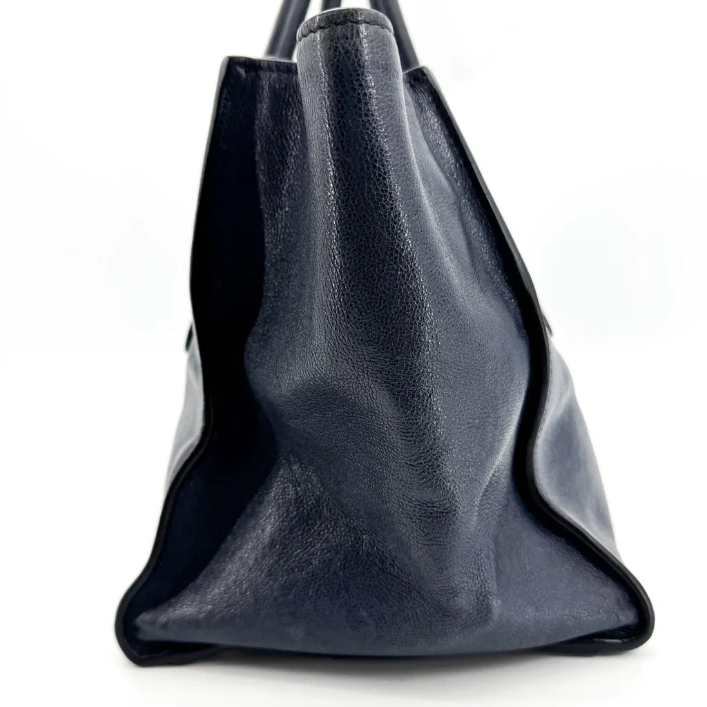 Prada Glace Calf Leather Tote Bag Navy Navy Leather Good - Model View