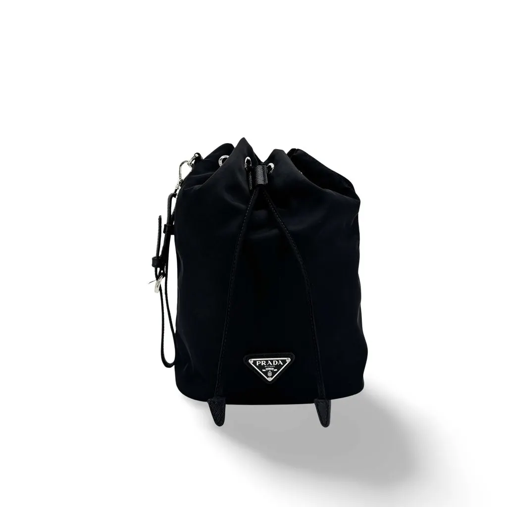 Prada Re-Nylon Bucket Pouch Black Black Polyamide Good - Front View