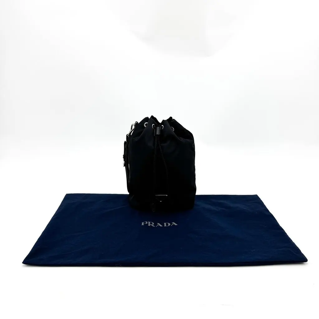 Prada Re-Nylon Bucket Pouch Black Black Polyamide Good - Back View