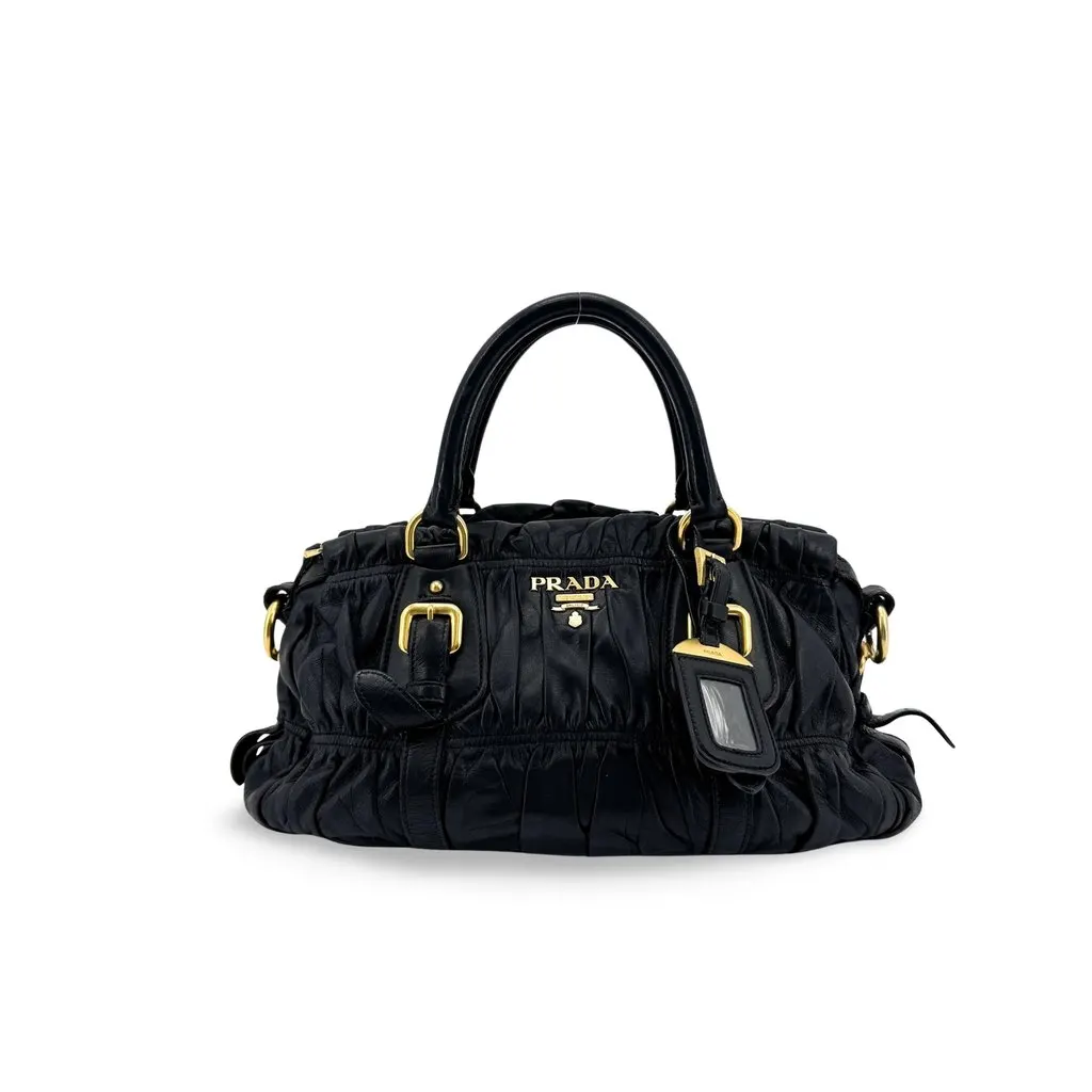 Prada Nappa Gaufre Handbag Black Gold Hardware