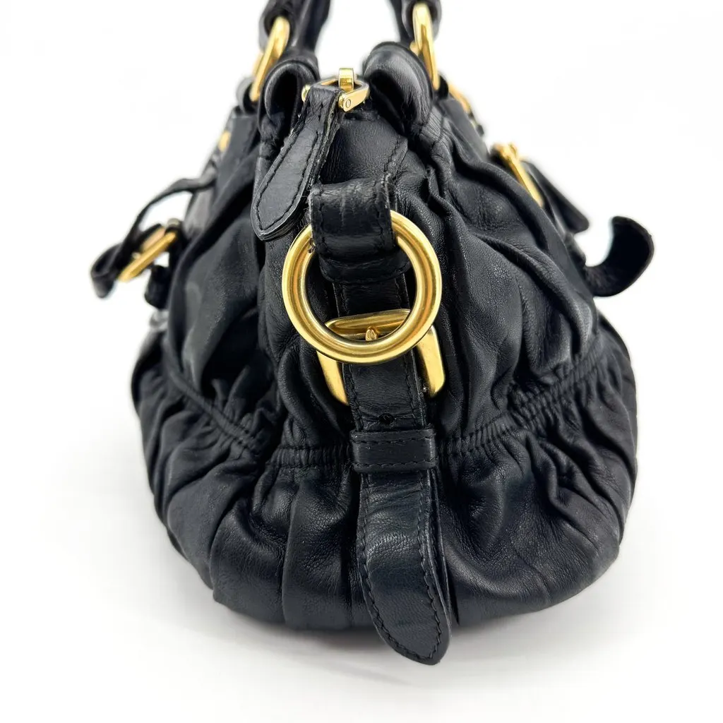 Prada Nappa Gaufre Handbag Black Gold Hardware Black Leather Good - Box View