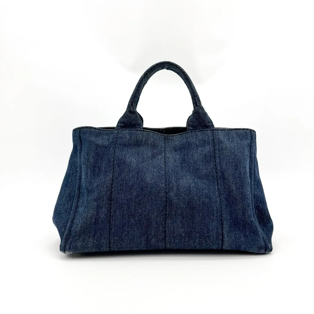 Prada Canapa Denim Tote Bag Blue Blue Denim Good - Inside View