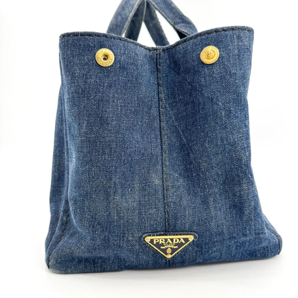 Prada Canapa Denim Tote Bag Blue Blue Denim Good - Box View
