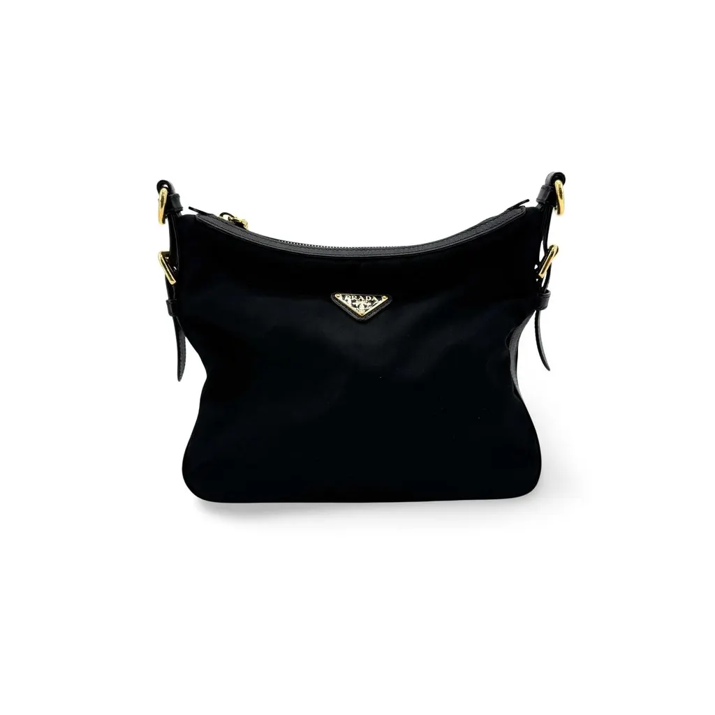 Prada Re-Nylon Tessuto Shoulder Bag Black Gold Black Polyamide Fair - Front View