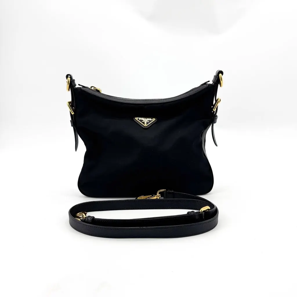 Prada Re-Nylon Tessuto Shoulder Bag Black Gold Black Polyamide Fair - Back View