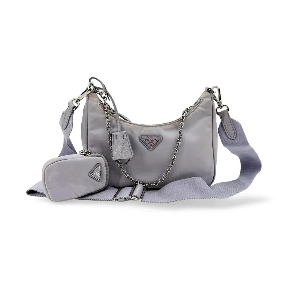 Prada Re-Nylon Re-Edition 2005 Shoulder Bag Gray Purple Purple Polyamide Fair - Front View