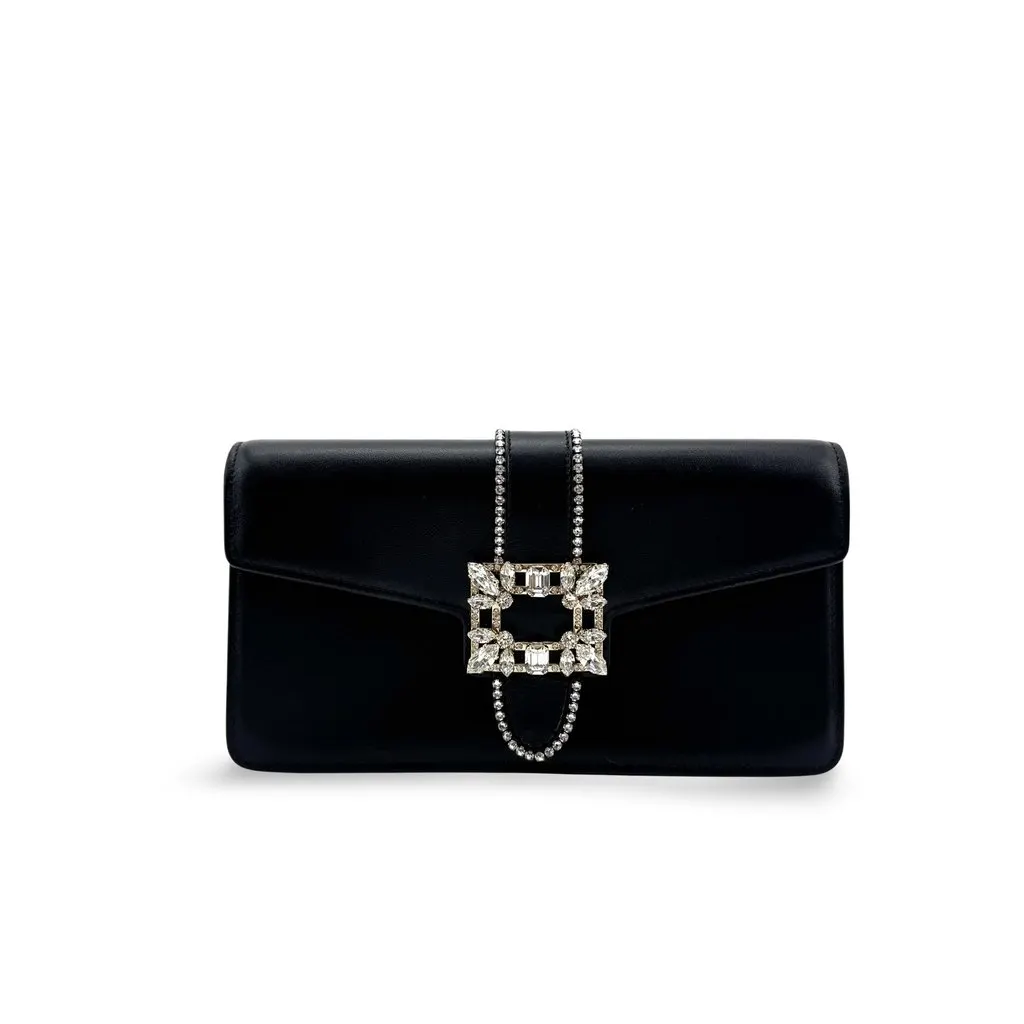 Roger Vivier Broche Vivier Strass Buckle Leather Clutch Bag Black Black Leather Very good - Front View