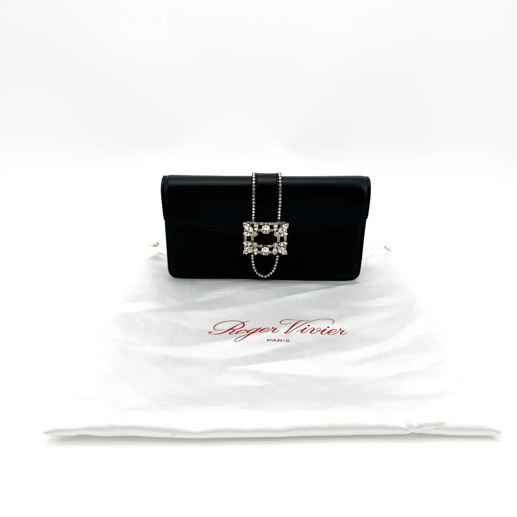 Roger Vivier Broche Vivier Strass Buckle Leather Clutch Bag Black Black Leather Very good - Back View