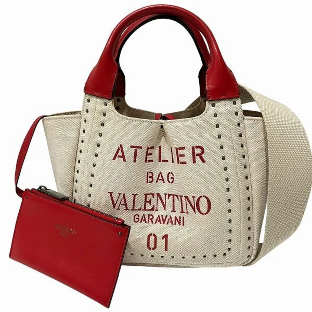 Valentino Atelier Handbag Shoulder Bag Red Canvas Good - Front View