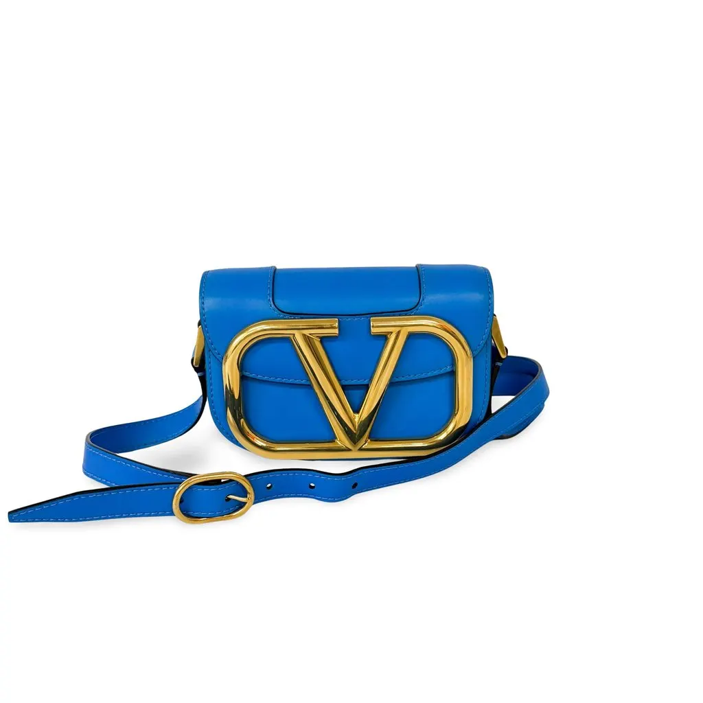 Valentino Superbee Mini Shoulder Bag Blue Blue Leather Good - Front View