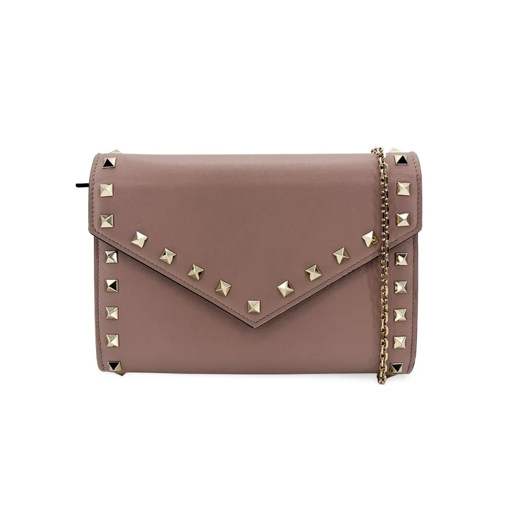 Valentino Garavani Rockstud Small Crossbody Bag Poodre Beige Leather Good - Front View