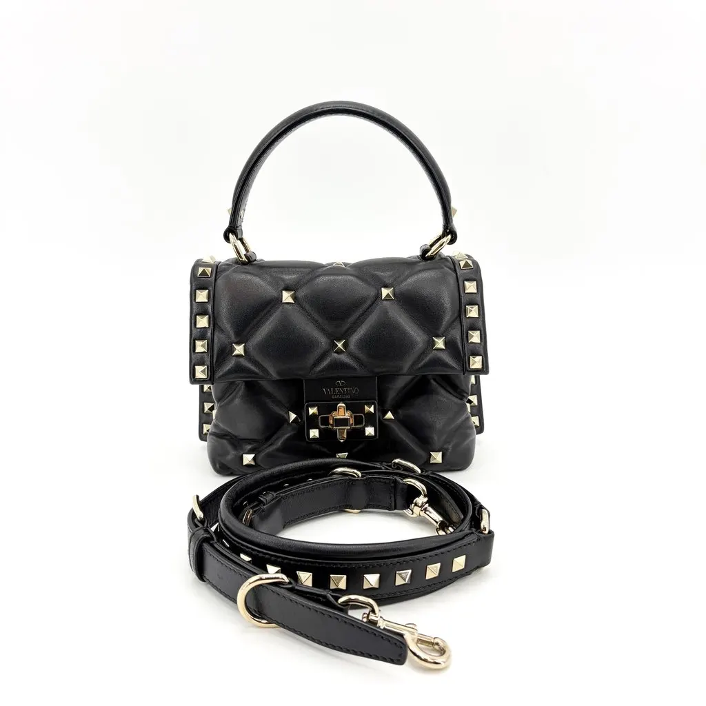 Valentino Garavani Rockstud Spike Small Top Handle Bag Black Black Leather Good - Back View