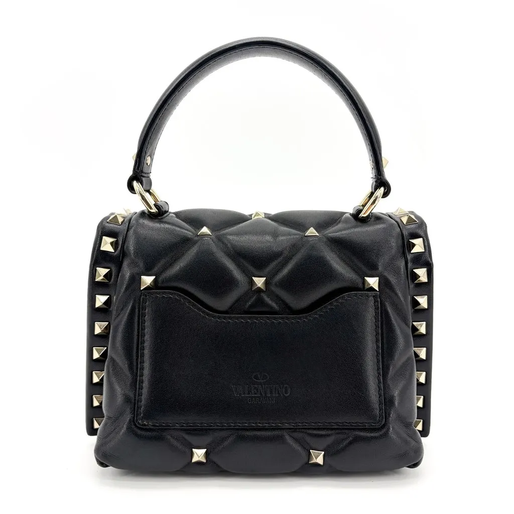 Valentino Garavani Rockstud Spike Small Top Handle Bag Black Black Leather Good - Inside View