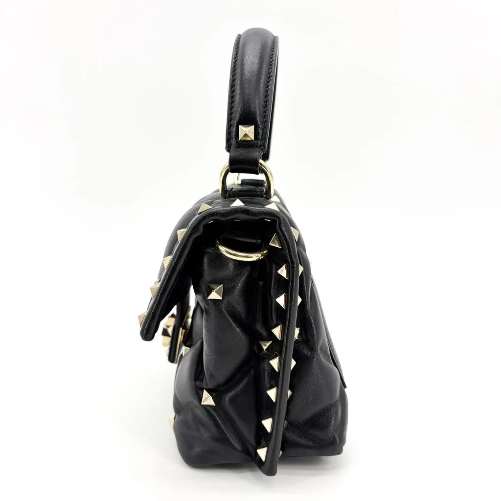 Valentino Garavani Rockstud Spike Small Top Handle Bag Black Black Leather Good - Model View