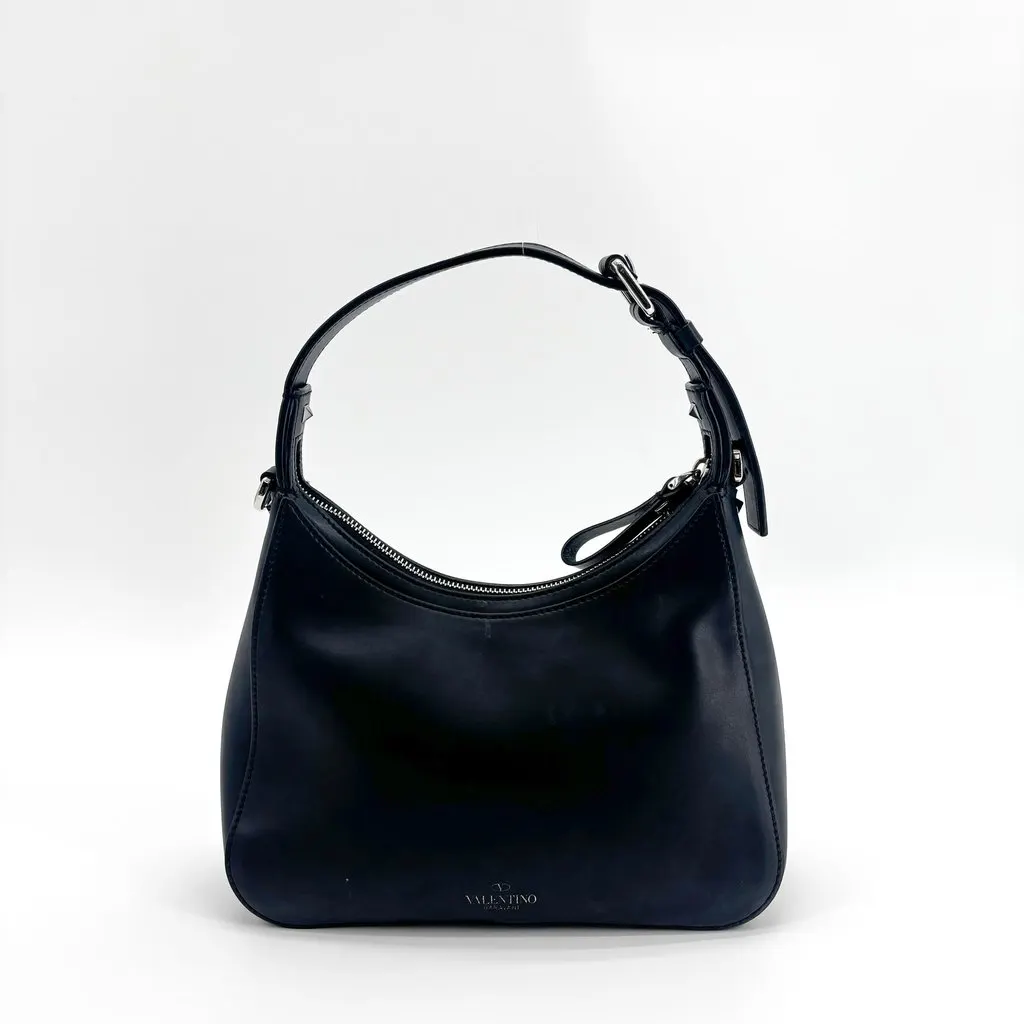 Valentino Garavani VLTN Leather Hobo Bag Black Black Leather Good - Back View