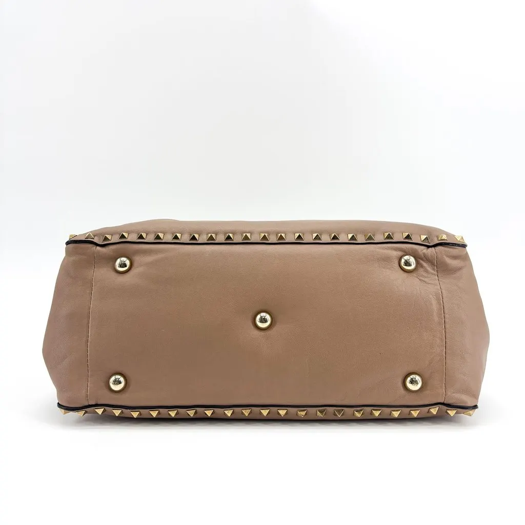 Valentino Garavani Rockstud Double Handle Tote Bag Taupe Beige Beige Leather Good - Box View