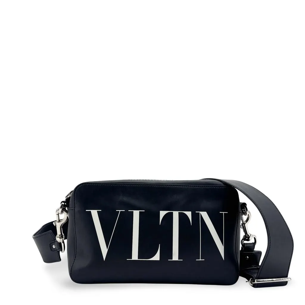 Valentino Garavani VLTN Leather Camera Bag Black Black Leather Good - Front View