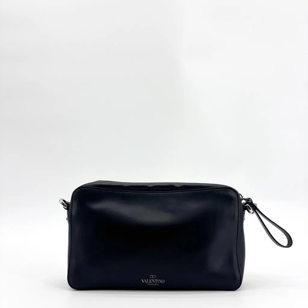 Valentino Garavani VLTN Leather Camera Bag Black Black Leather Good - Back View