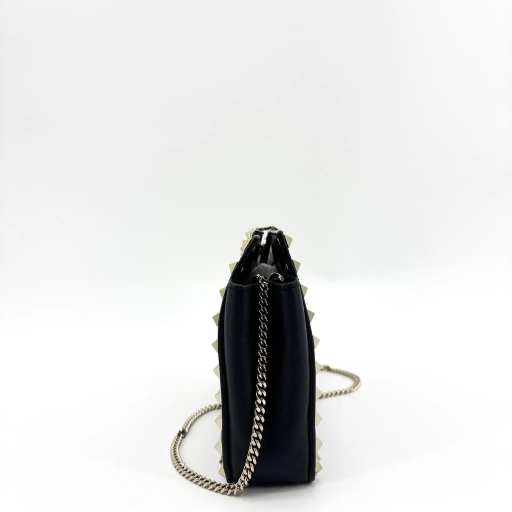 Valentino Garavani Rockstud Chain Shoulder Bag Black Gold Black Leather Good - Model View