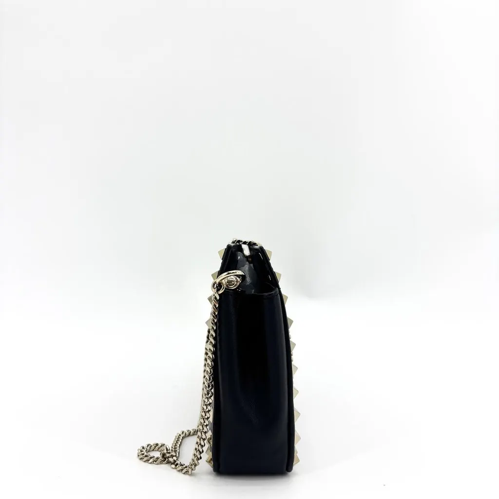 Valentino Garavani Rockstud Chain Shoulder Bag Black Gold Black Leather Good - Box View